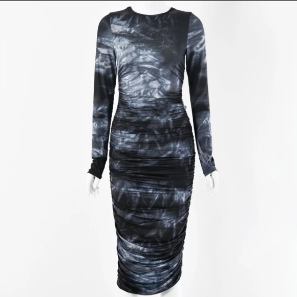 BRAND NEW BLACK /GREY SPANDEX  TIE DIE DRESS #VERYFLATTERING - Picture 3 of 3